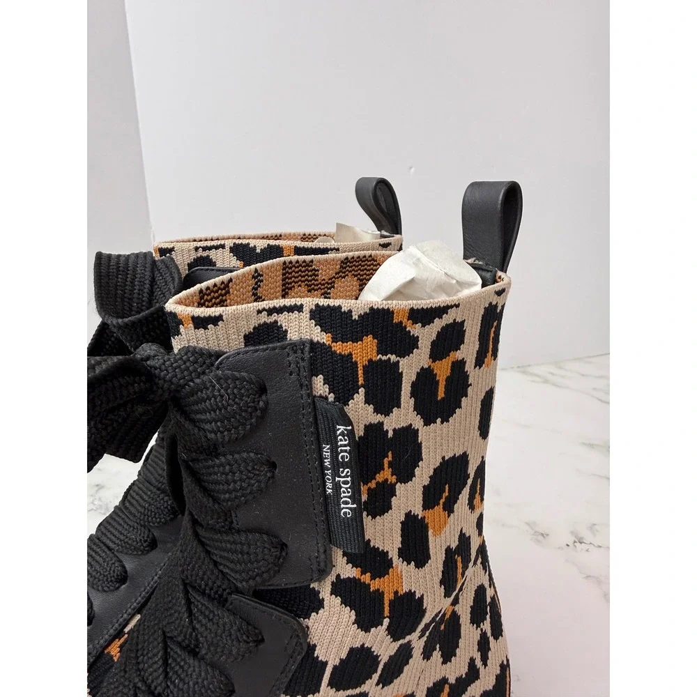Kate Spade Merigue Knit Cheetah Print Leather Sock Combat New Sz 8B